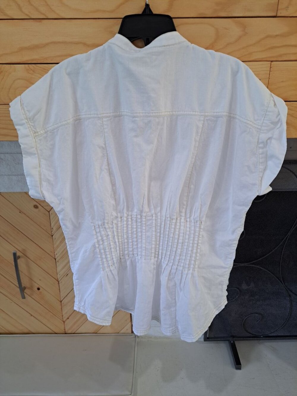 Pilcro White Linen Bld Button-Down Blouse XL Pleated Waist Anthropologie Linden - Picture 11 of 14